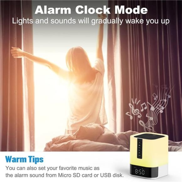 Night Light Bluetooth Speaker AlarmClock,Upgraded Touch Bedside Lamp for Bedroom - Picture 2 of 6